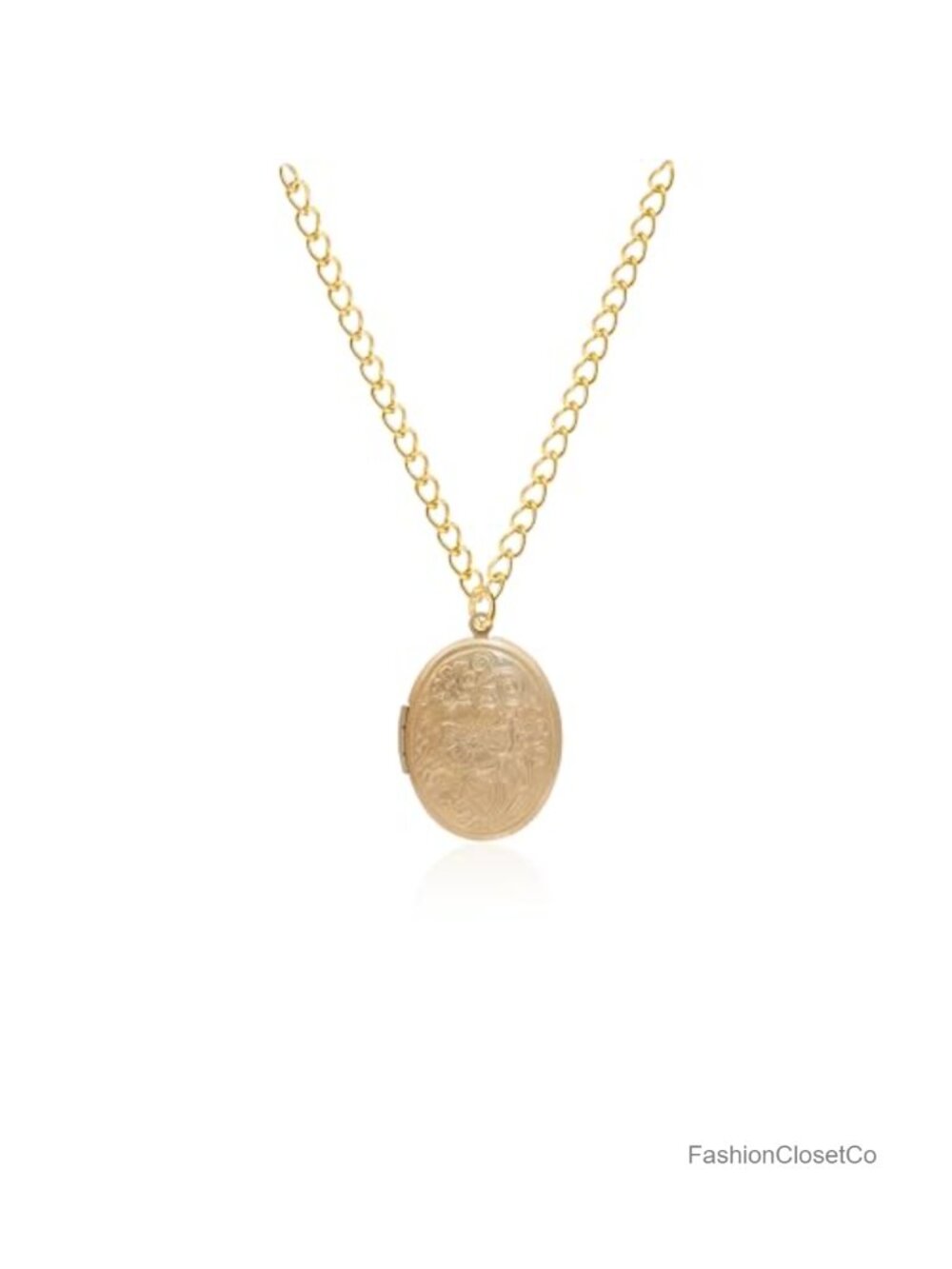 Vintage Engraved Flower Photo Locket Pendant Necklace Oval Antique Memorial